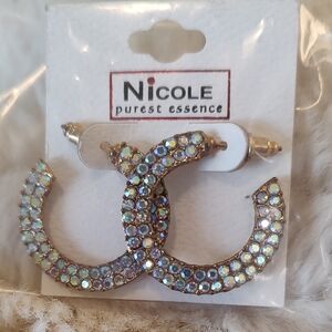 Nicole Iridescent Crystal Hoop Earrings - Gold